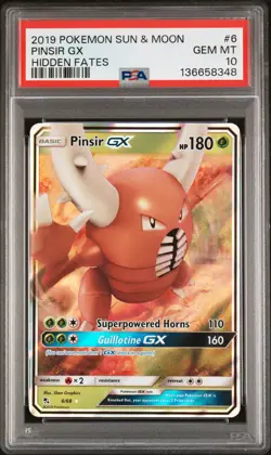 2019 POKEMON SUN & MOON HIDDEN FATES #6 PINSIR GX PSA 10 - Image 1