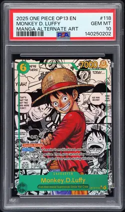 2025 ONE PIECE CARRYING ON HIS WILL MANGA ALT ART #118 MONKEY D. LUFFY PSA 10 - Image 1