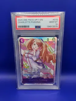 2025 ONE PIECE OP11-A FIST OF DIVINE SPEED #070 CHARLOTTE PUDDING PSA 10 - Image 1