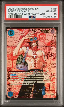 2025 ONE PIECE CARRYING ON HIS WILL RED MANGA ALT ART #119 PORTGAS D. ACE PSA 10 - Image 1
