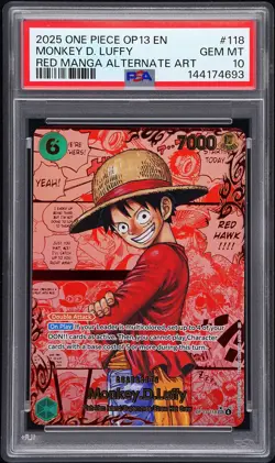 2025 ONE PIECE CARRYING ON HIS WILL RED MANGA ALT ART MONKEY D. LUFFY PSA 10 - Image 1