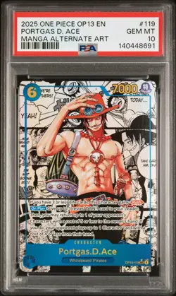 2025 ONE PIECE CARRYING ON HIS WILL MANGA ALT ART #119 PORTGAS D. ACE PSA 10 - Image 1