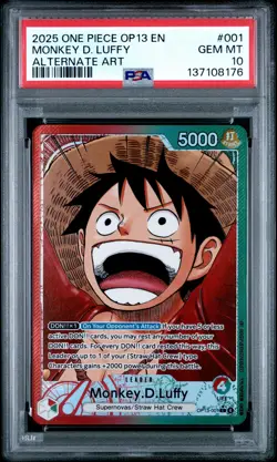 2025 ONE PIECE OP13-CARRYING ON HIS WILL ALTERNATE ART MONKEY D. LUFFY PSA 10 - Image 1