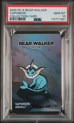 2025 POKEMON CENTER X BEAR WALKER COLLECTION CARDS VAPOREON 448/720 PSA 10 - Image 1