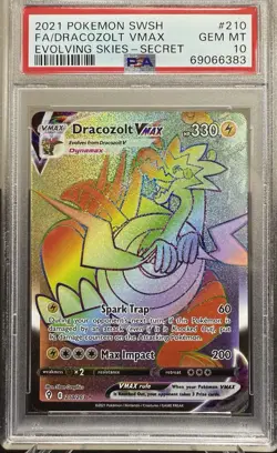 Pokemon TCG Dracozolt VMAX Evolving Skies Holo Card 210/203 Secret Rare PSA 10 - Image 1