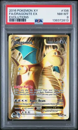 2016 POKEMON XY EVOLUTIONS #106 FULL ART/DRAGONITE EX PSA 8 - Image 1