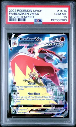2022 POKEMON SWORD & SHIELD SILVER TEMPEST #TG15 FULL ART/BLAZIKEN VMAX PSA 10 - Image 1