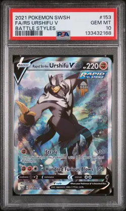 2021 POKEMON SWORD & SHIELD BATTLE STYLES FULL ART/RAPID STRIKE URSHIFU V PSA 10 - Image 1