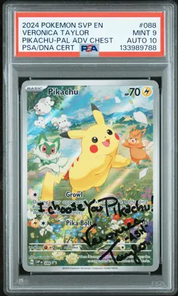 2024 POKEMON SVP VERONICA TAYLOR SIGNED #088 PIKACHU PSA 9 DNA AUTO 10 - Image 1