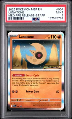2025 POKEMON MEP EN-ME PRE-RELEASE STAFF PROMO #004 LUNATONE PSA 9 - Image 1