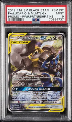 2019 POKEMON SM BLACK STAR PROMO #SM192 FULL ART/LUCARIO & MELMETAL GX PSA 9 - Image 1