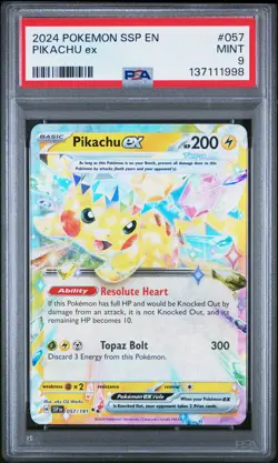 2024 POKEMON SSP EN-SURGING SPARKS #057 PIKACHU EX PSA 9 - Image 1
