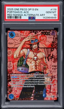 2025 ONE PIECE CARRYING ON HIS WILL RED MANGA ALT ART #119 PORTGAS D. ACE PSA 10 - Image 1