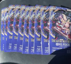 10 x One Piece OP14 - THE AZURE SEA’S SEVEN - Sleeved Blister Booster Packs Lot - Image 1