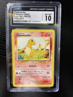 CGC 10 Charmander 46/102 Base Set 4th Print 1999-2000 Pokemon Card - Image 1