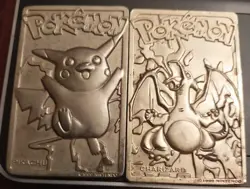 1999 Nintendo Pokemon 23kt Gold Plated Trading Card - Pikachu & Charizard (2) - Image 1
