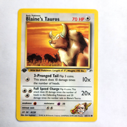 Blaine's Tauros 64/132 Pokemon TCG 1st Edition Gym Heroes NM Vintage 2000 Card - Image 2