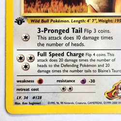 Blaine's Tauros 64/132 Pokemon TCG 1st Edition Gym Heroes NM Vintage 2000 Card - Image 5