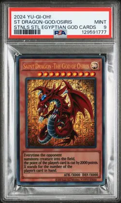 2024 YU-GI-OH! STAINLESS STEEL CARDS SAINT DRAGON-THE GOD OF OSIRIS PSA 9 - Image 1