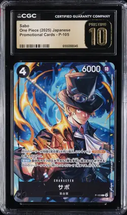 2025 ONE PIECE JAPANESE PROMO CARDS #P-105 SABO CGC 10 PRISTINE - Image 1