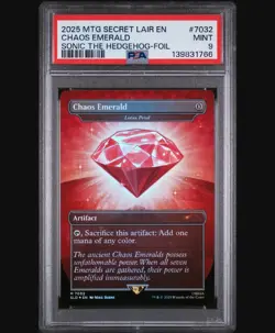 2025 MTG SECRET LAIR DROP SONIC THE HEDGEHOG FOIL RED CHAOS EMERALD PSA 9 - Image 1