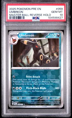 2025 POKEMON PRISMATIC EVOLUTIONS #059 UMBREON MASTER BALL REVERSE HOLO PSA 10 - Image 1