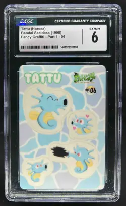 1998 Bandai Sealdass Pokemon Tattu Horsea Fancy Graffiti Part 1 #06 CGC 6 - Image 1