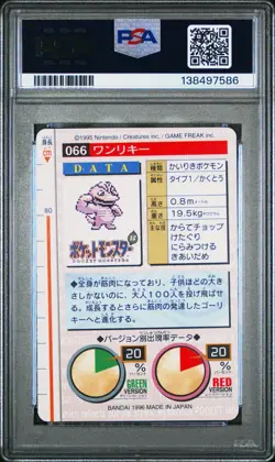 PSA 10 2025 CERT POP 16 MACHOP 1996 POKEMON JPN BANDAI CARDDASS VENDING #66 - Image 2