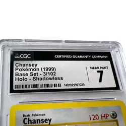 1999 Chansey Pokemon Game 3/102 Base Set Shadowless Holo CGC 7 - Image 3