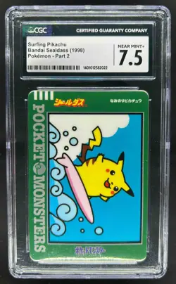1998 Bandai Sealdass Pokemon Surfing Pikachu Part 2 CGC 7.5 Near Mint+ - Image 1