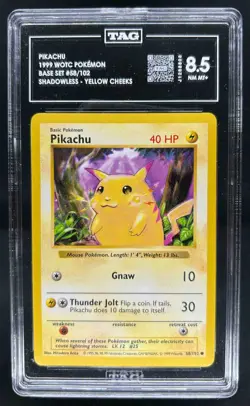 1999 Pokemon Shadowless Pikachu Yellow Cheeks #58/102 TAG 8.5 - Image 1