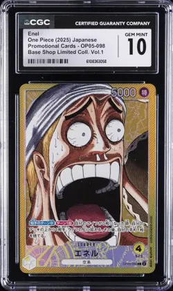 2025 ONE PIECE JPN PROMO BASE SHOP LTD COLLECTION VOL. 1 ENEL CGC 10 GEM MINT - Image 1
