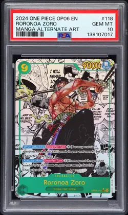 2024 ONE PIECE OP06-WINGS OF THE CAPTAIN MANGA ALTERNATE ART RORONOA ZORO PSA 10 - Image 1