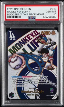 2025 ONE PIECE PROMOS DODGERS X ONE PIECE NIGHT #010 MONKEY D. LUFFY PSA 10 - Image 1