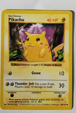 Base Set Pokemon Pikachu Shadowless Red Cheeks card - Image 1