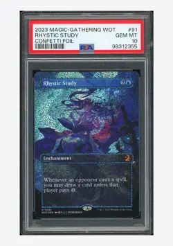 MTG PSA 10 Rhystic Study Confetti Foil Mythic 2023 #0091 WOT English - Image 1