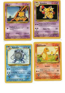 Pokemon Base Set Lot - Charmander 46/102, Kadabra 32/102, Poliwhirl 38/102, Abra - Image 1