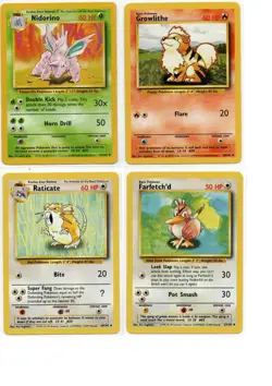Pokemon Base Set Lot - Nidorino 37/102, Growlithe 28/102, Raticate 40/102, Farfe - Image 1