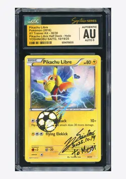 Pokemon CGC AUTH AUTO 9 Pikachu Libre Yoshinobu Saito 2016 30/30 Half Deck ENG - Image 1