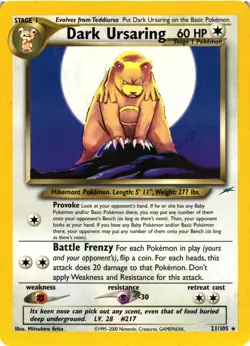 Pokemon TCG Dark Ursaring 21/105 Non-Holo Rare Neo Destiny LP/MP - Image 1