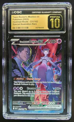 2025 Pokemon SV Destined Rivals Team Rocket's Mewtwo ex #231/182 CGC 10 Pristine - Image 1