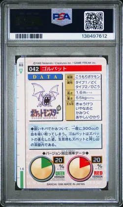 PSA 10 2025 CERT POP 15 GOLBAT 1996 POKEMON JPN BANDAI CARDDASS VENDING #42 - Image 2