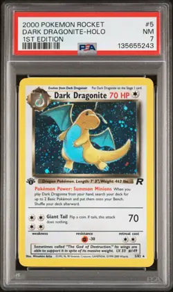 2000 POKEMON ROCKET #5 1ST EDITION DARK DRAGONITE-HOLO PSA 7 - Image 1