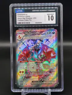 Charizard ex Pokemon Paldean Fates Tin Black Star Promo 074 CGC 10 - Image 1