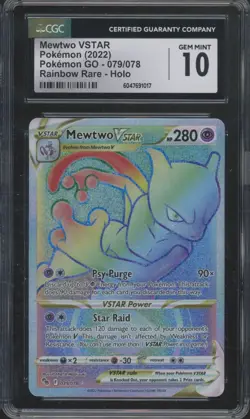 2022 Pokemon Pokemon Go Rainbow Rare Holo #079 Mewtwo VSTAR Gem Mint CGC 10 - Image 1
