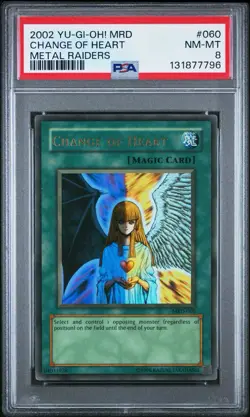2002 Yu-Gi-Oh! Change Of Heart Metal Raiders MRD Unlimited Ultra Rare PSA 8 - Image 1