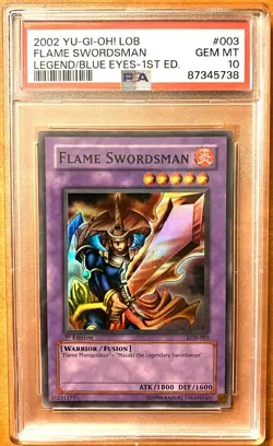 Yugioh 2002 Flame Swordsman 1st Edition Legend of Blue-Eyes PSA 10 LOB-003 - Image 1