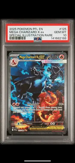 FROSTED 10 2025 POKEMON PFL EN-PHANTASMAL FLAMES #125 MEGA CHARIZARD X EX PSA 10 - Image 1