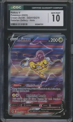 2023 Pokemon Crown Zenith Galarian Gallery Holo #GG41 Raikou V Gem Mint CGC 10 - Image 1