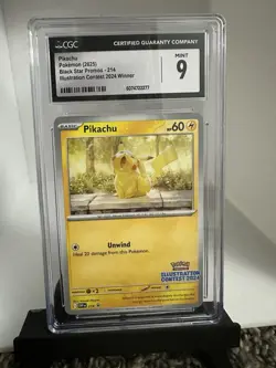 CGC MINT 9 Pikachu Black Star Promo 214 Illustration Contest Pokemon Card - Image 1